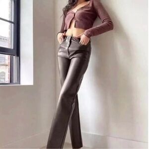 Aritzia Melina Wilfred Women's Brown Vegan Leather Rich Mocha Brown Pants